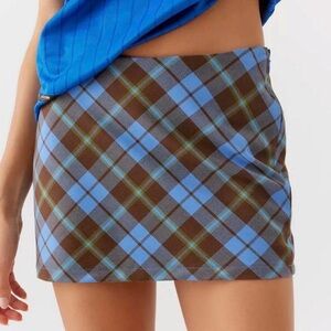 “Urban Outfitters Plaid Blue and Brown Mini Skirt NWT with Zipper Side”